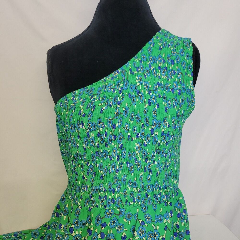 BTFBM X-Large Floral Smocked Maxi Dress 3 Tiered One Shoulder Partially Lined